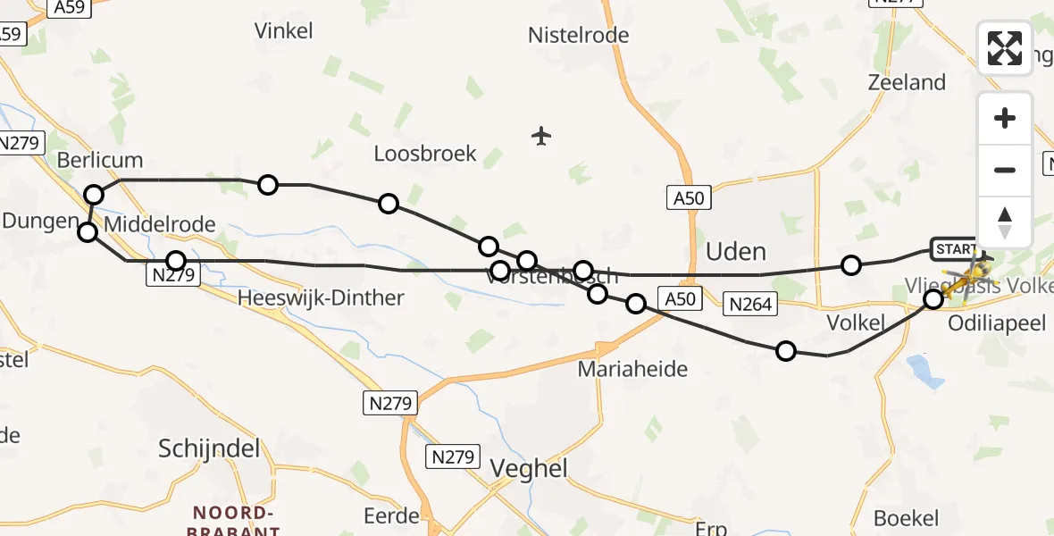 Vluchtroute Traumahelikopter Vliegbasis Volkel - Vliegbasis Volkel, 23 januari 2023, 14:54