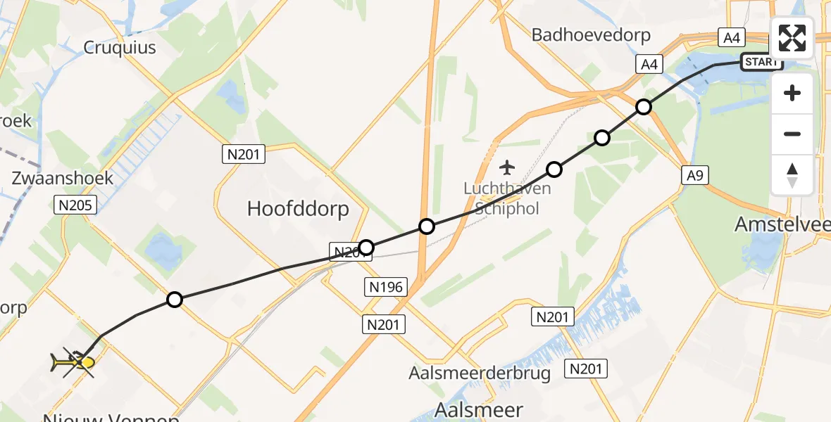 Routekaart van de vlucht: Lifeliner 1 naar Nieuw-Vennep