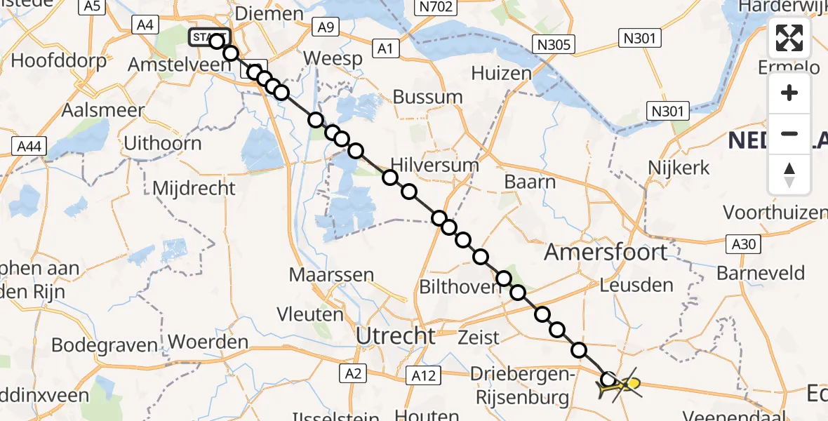 Routekaart van de vlucht: Lifeliner 1 naar Maarsbergen