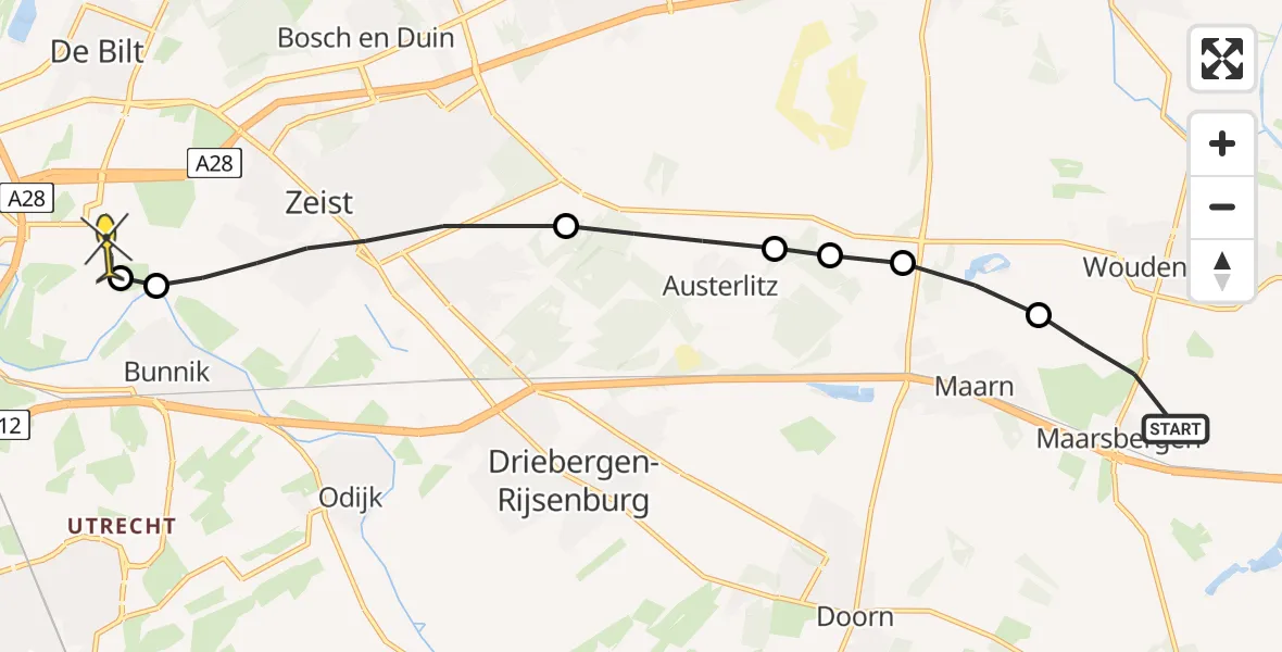 Routekaart van de vlucht: Lifeliner 1 naar Universitair Medisch Centrum Utrecht