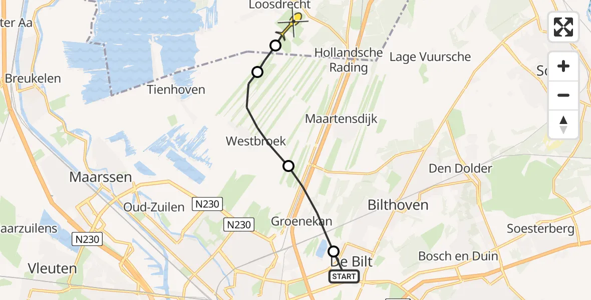 Routekaart van de vlucht: Lifeliner 1 naar Vliegveld Hilversum