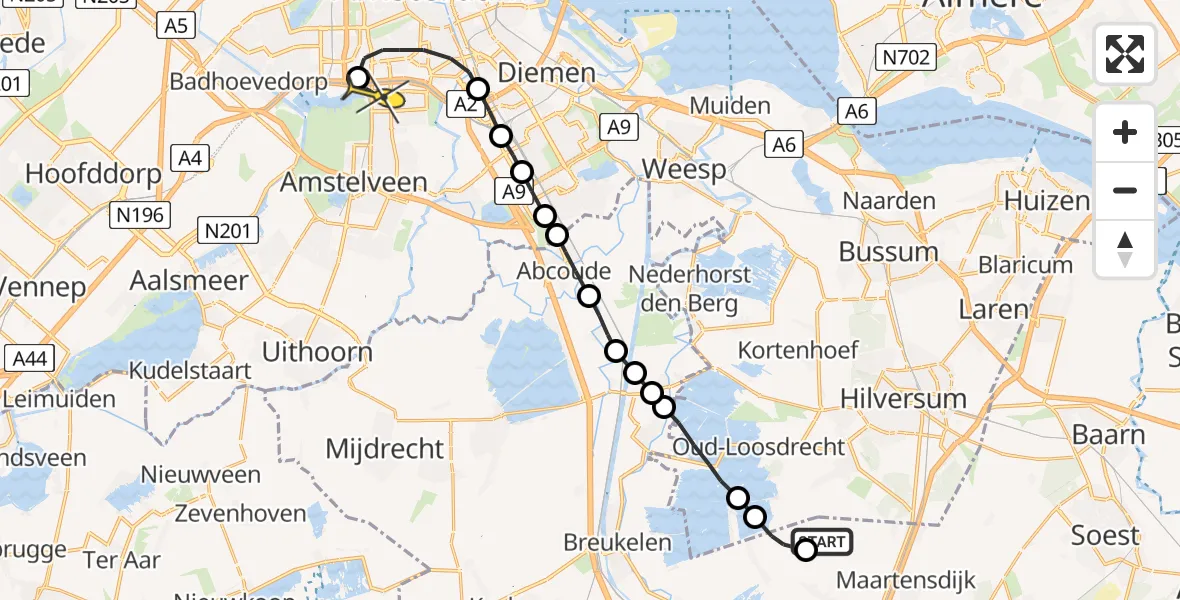 Routekaart van de vlucht: Lifeliner 1 naar VU Medisch Centrum Amsterdam