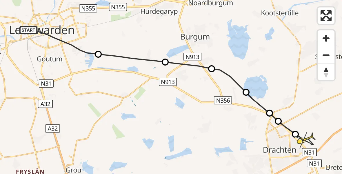 Routekaart van de vlucht: Lifeliner 4 naar Vliegveld Drachten