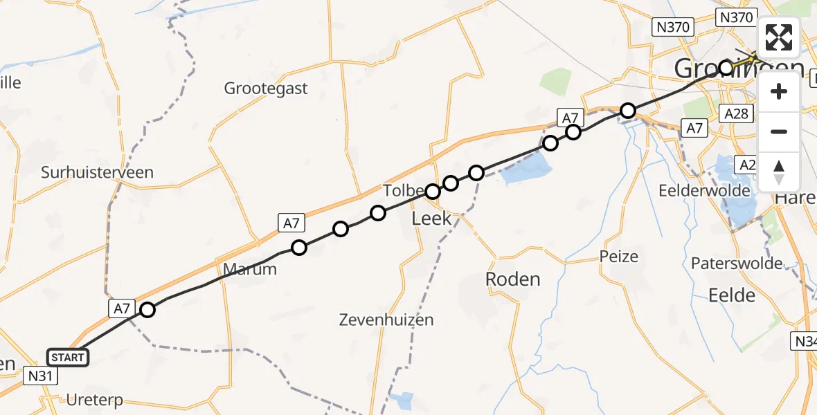 Routekaart van de vlucht: Lifeliner 4 naar Universitair Medisch Centrum Groningen