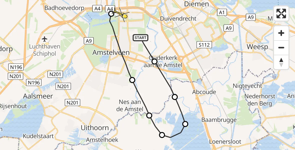 Routekaart van de vlucht: Lifeliner 1 naar VU Medisch Centrum Amsterdam