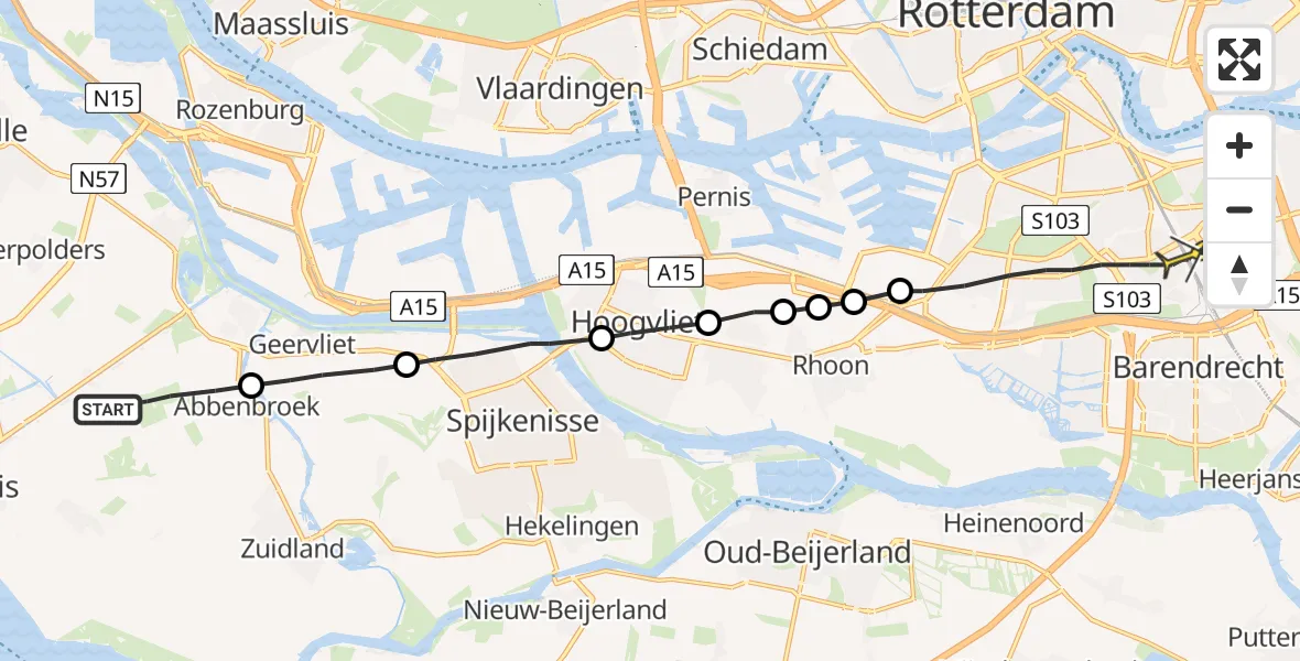 Routekaart van de vlucht: Lifeliner 2 naar Rotterdam