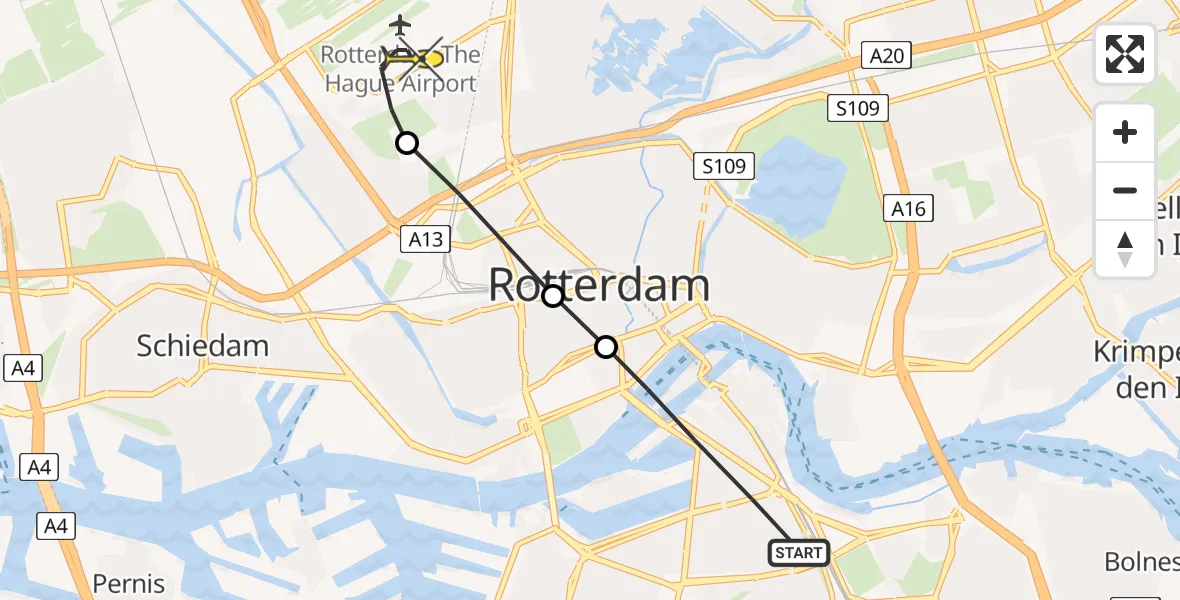 Routekaart van de vlucht: Lifeliner 2 naar Rotterdam The Hague Airport