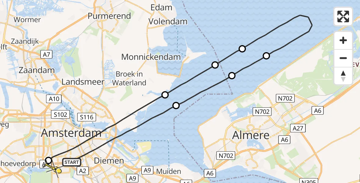 Routekaart van de vlucht: Lifeliner 1 naar VU Medisch Centrum Amsterdam