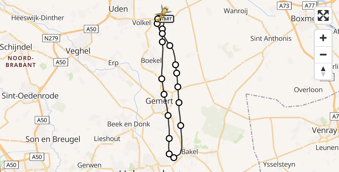 Vluchtroute Traumahelikopter Vliegbasis Volkel - Vliegbasis Volkel, 24 januari 2023, 08:45