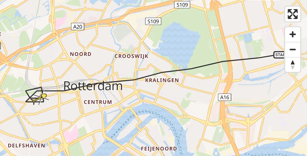 Routekaart van de vlucht: Lifeliner 2 naar Rotterdam