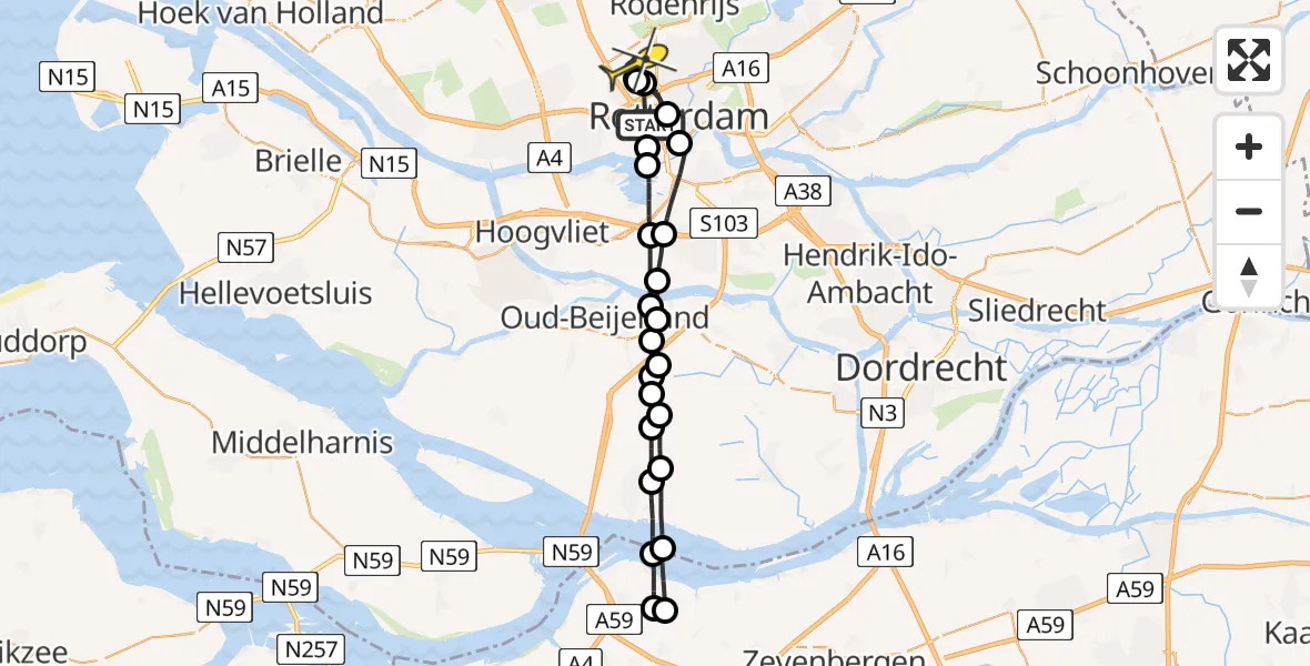 Routekaart van de vlucht: Lifeliner 2 naar Rotterdam The Hague Airport