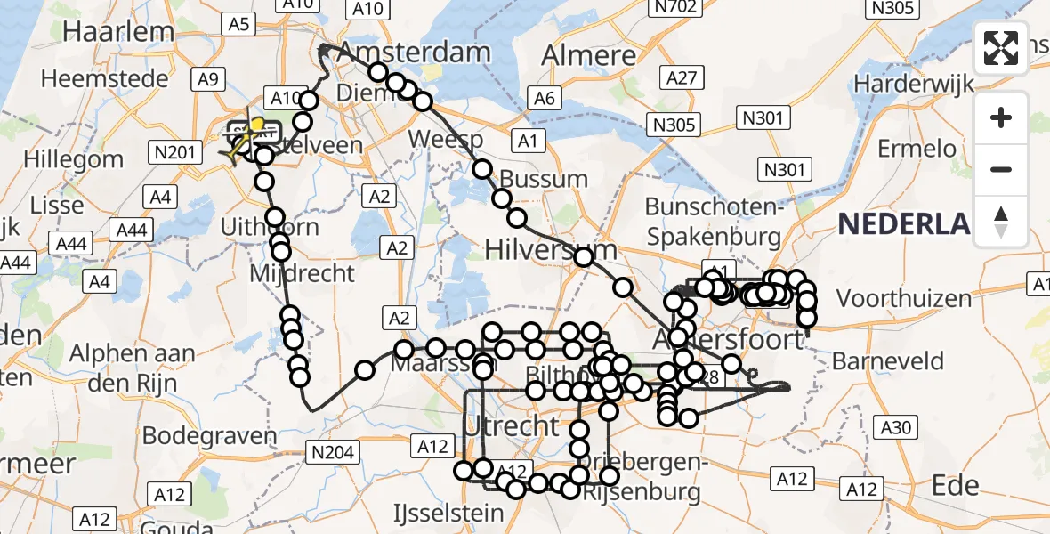 Vluchtroute Politiehelikopter van Schiphol naar Schiphol