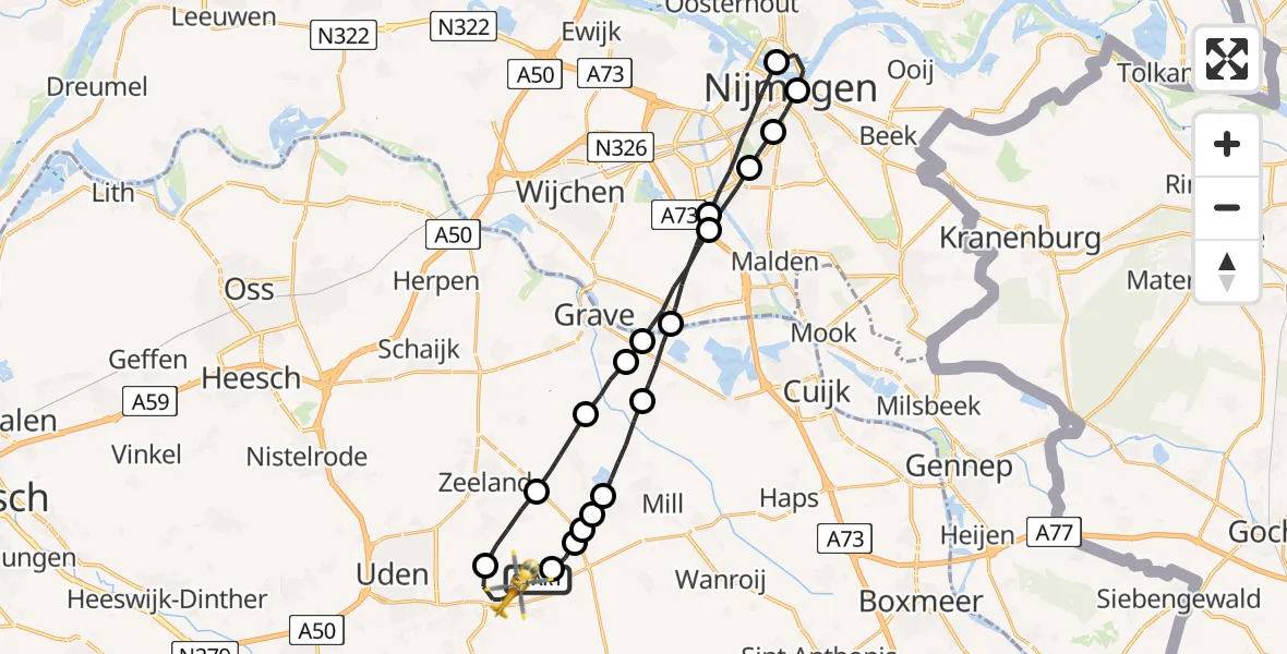Vluchtroute Traumahelikopter Vliegbasis Volkel - Vliegbasis Volkel, 24 januari 2023, 09:45