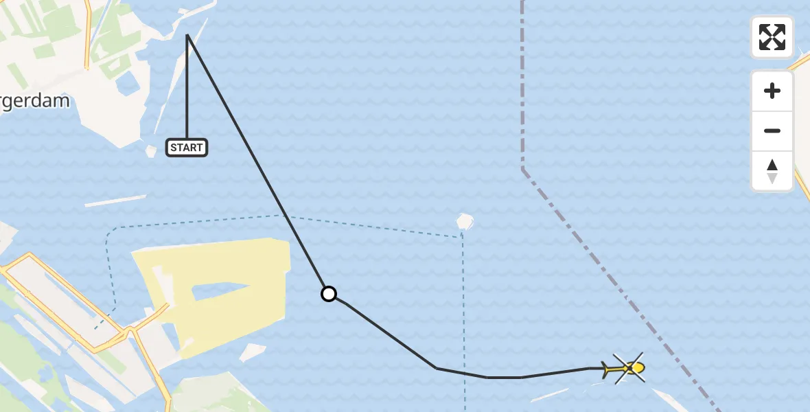 Routekaart van de vlucht: Politieheli naar Muiden