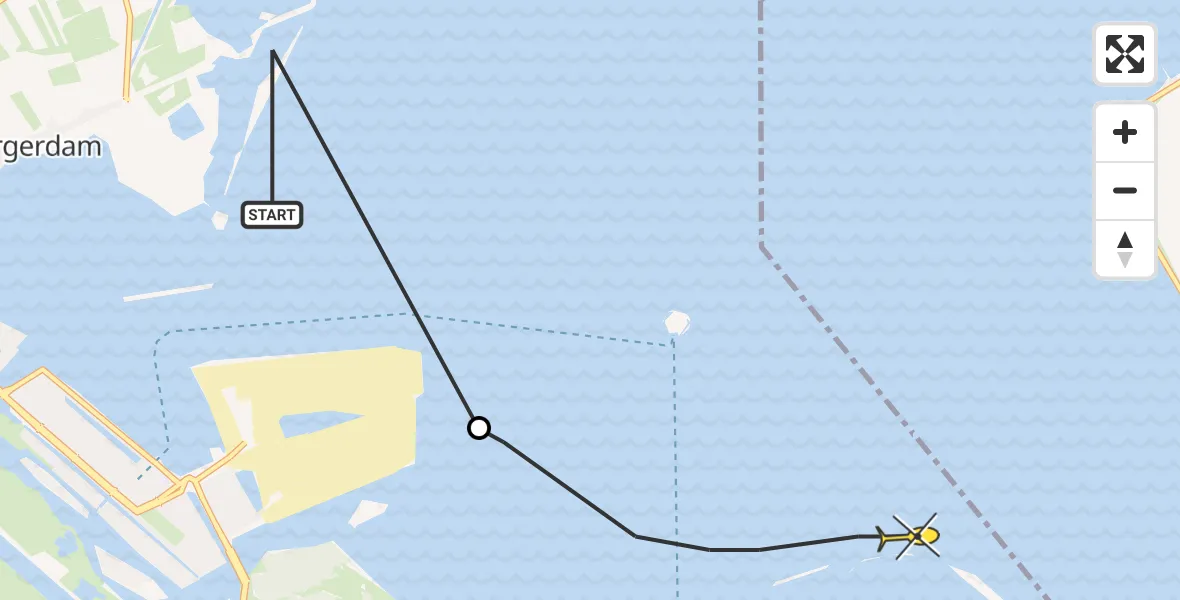 Routekaart van de vlucht: Politiehelikopter naar Muiden