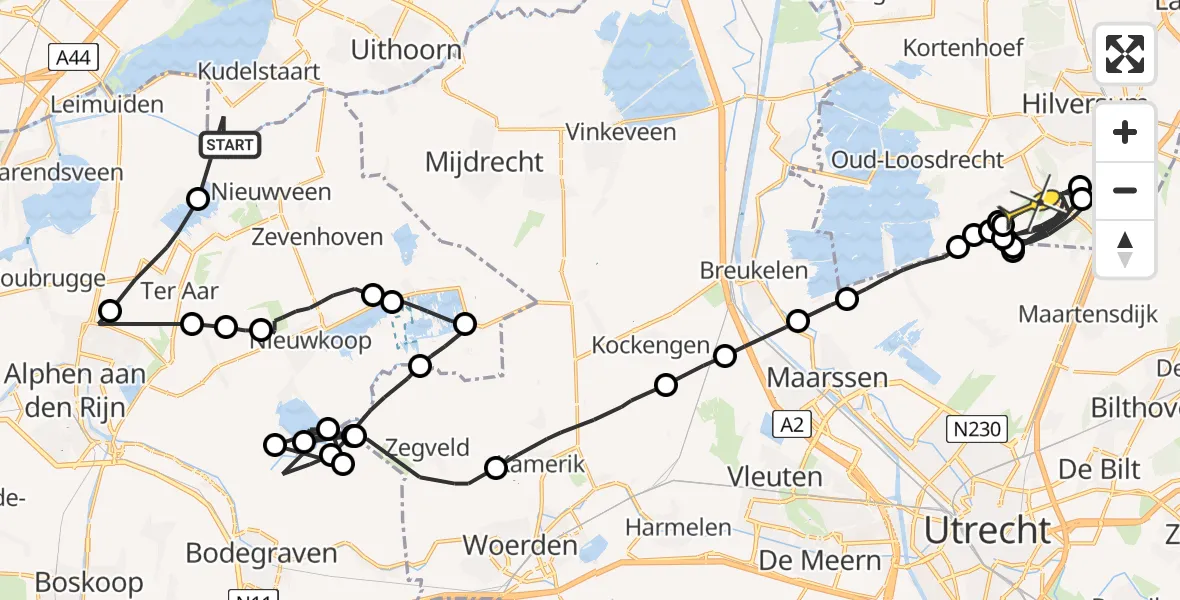 Routekaart van de vlucht: Politieheli naar Vliegveld Hilversum