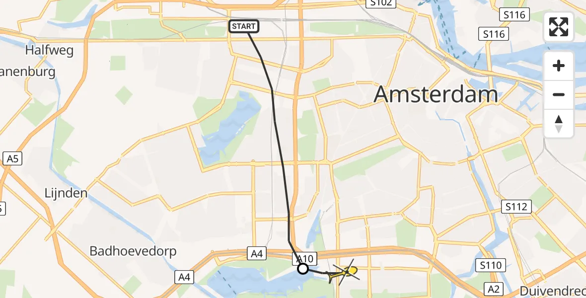 Routekaart van de vlucht: Lifeliner 1 naar VU Medisch Centrum Amsterdam