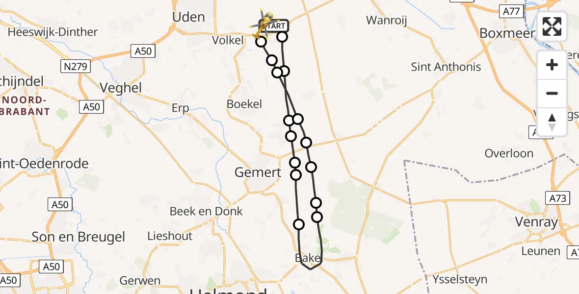 Vluchtroute Traumahelikopter Vliegbasis Volkel - Vliegbasis Volkel, 24 januari 2023, 13:11