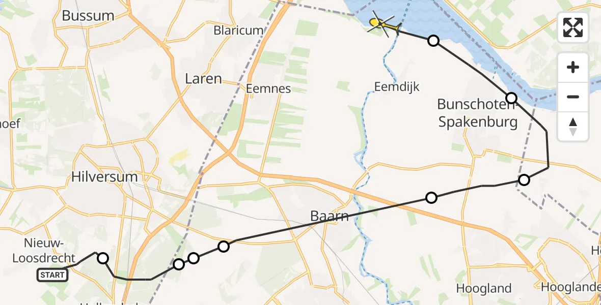 Routekaart van de vlucht: Politiehelikopter naar Eemnes