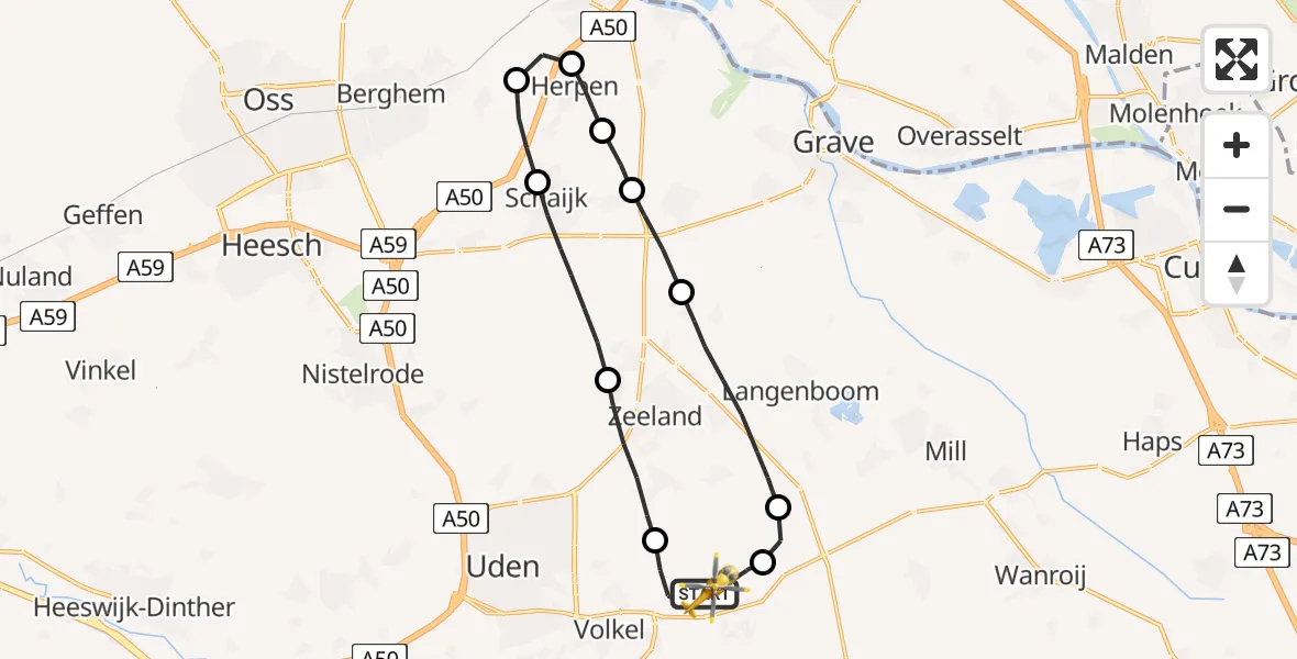 Vluchtroute Traumahelikopter Vliegbasis Volkel - Vliegbasis Volkel, 24 januari 2023, 13:22