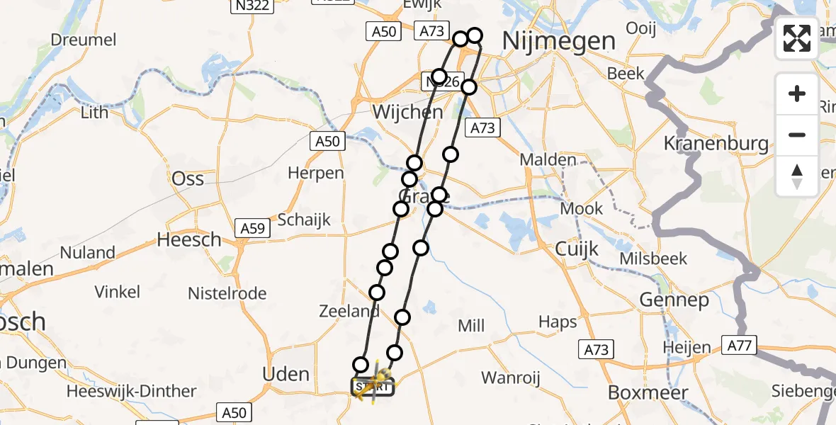 Vluchtroute Traumahelikopter Vliegbasis Volkel - Vliegbasis Volkel, 24 januari 2023, 13:41
