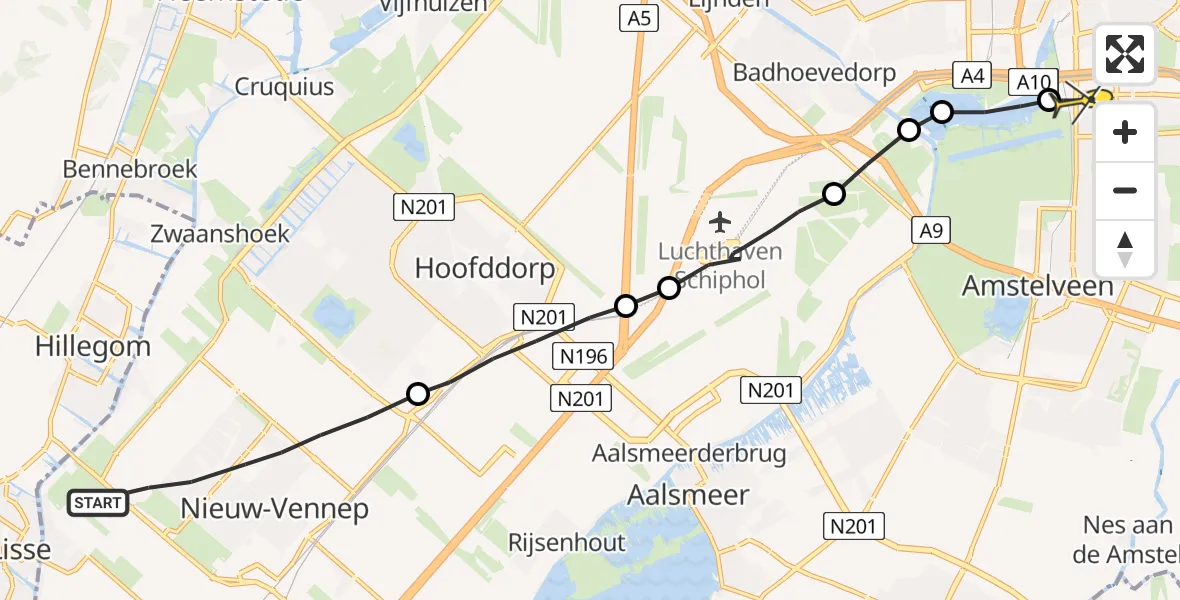 Routekaart van de vlucht: Lifeliner 1 naar VU Medisch Centrum Amsterdam