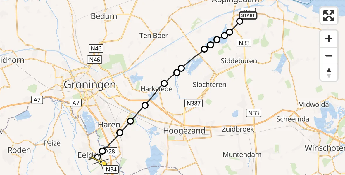 Routekaart van de vlucht: Lifeliner 4 naar Groningen Airport Eelde