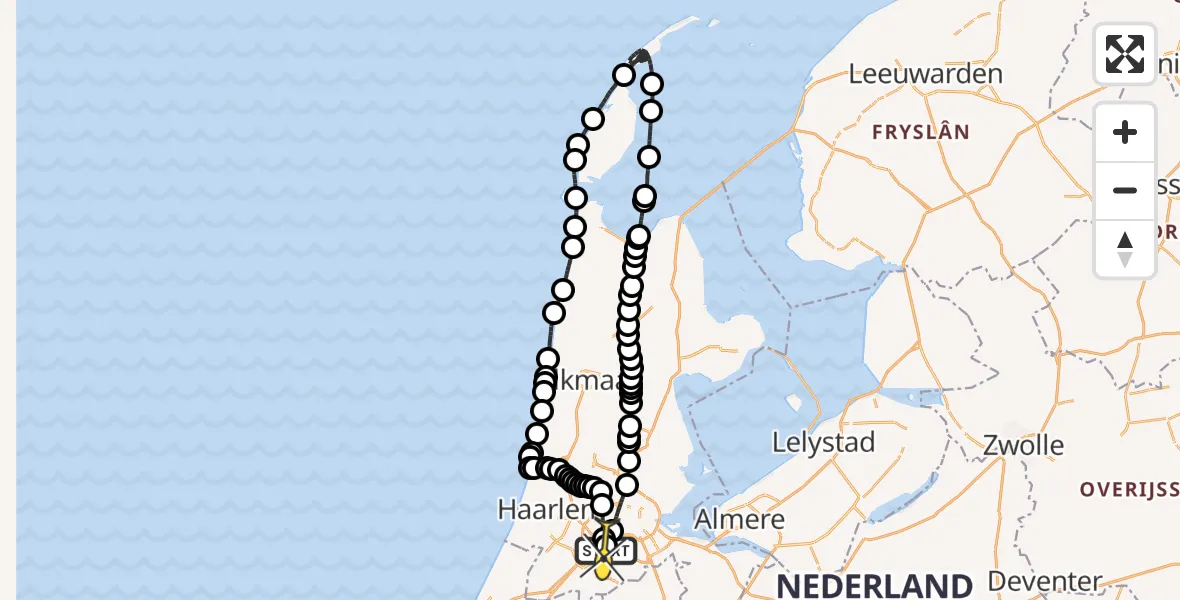 Routekaart van de vlucht: Politieheli naar Schiphol