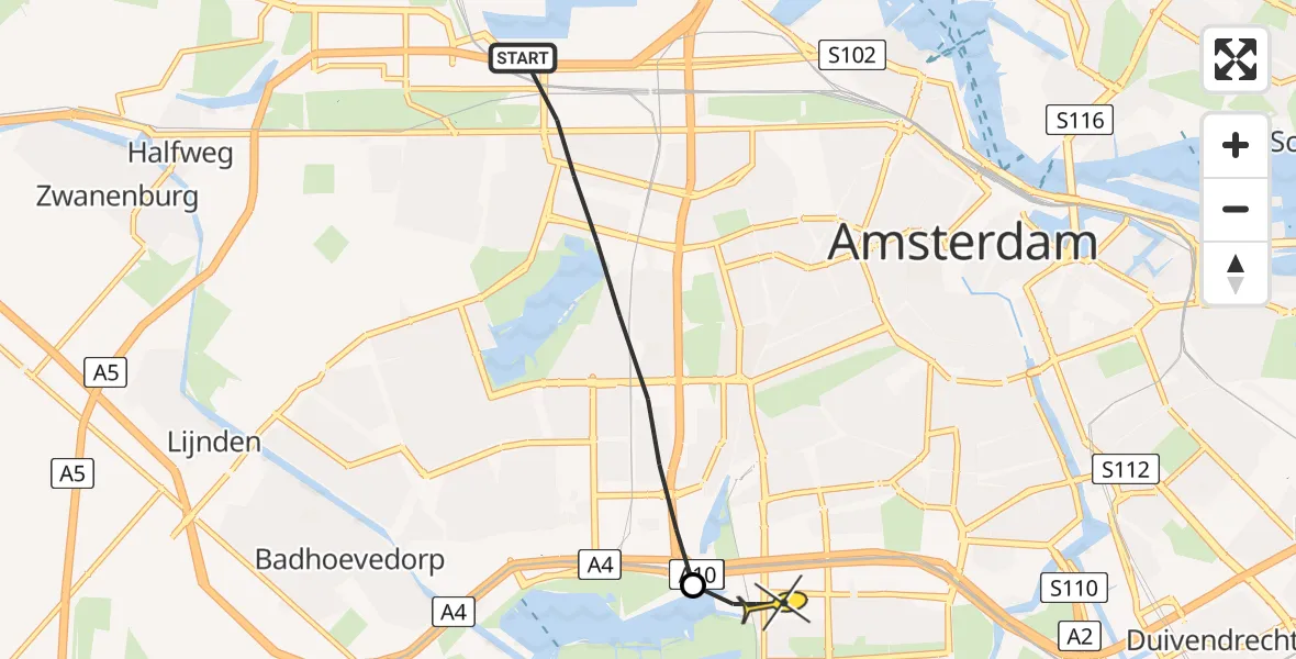 Routekaart van de vlucht: Lifeliner 1 naar VU Medisch Centrum Amsterdam