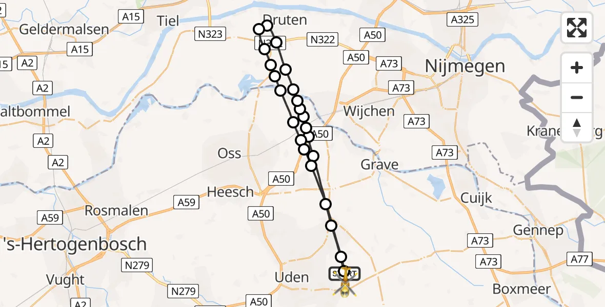 Vluchtroute Traumahelikopter Vliegbasis Volkel - Vliegbasis Volkel, 25 januari 2023, 07:52