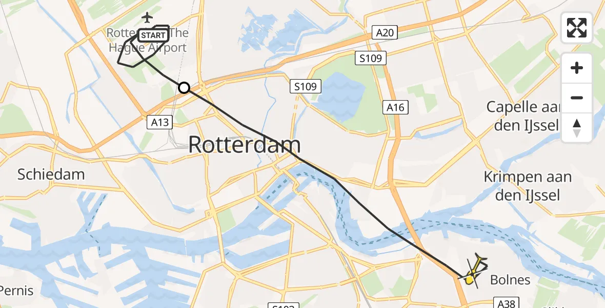 Routekaart van de vlucht: Lifeliner 2 naar Rotterdam