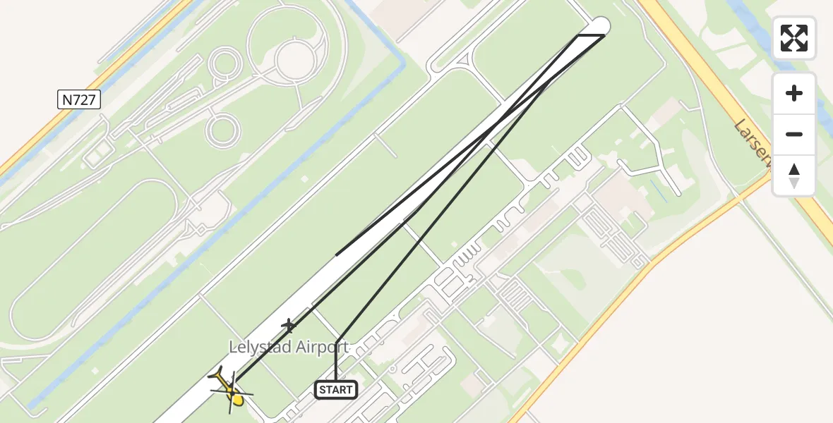 Vluchtroute Traumahelikopter van Lelystad Airport naar Lelystad Airport