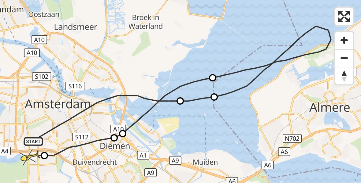 Routekaart van de vlucht: Lifeliner 1 naar VU Medisch Centrum Amsterdam