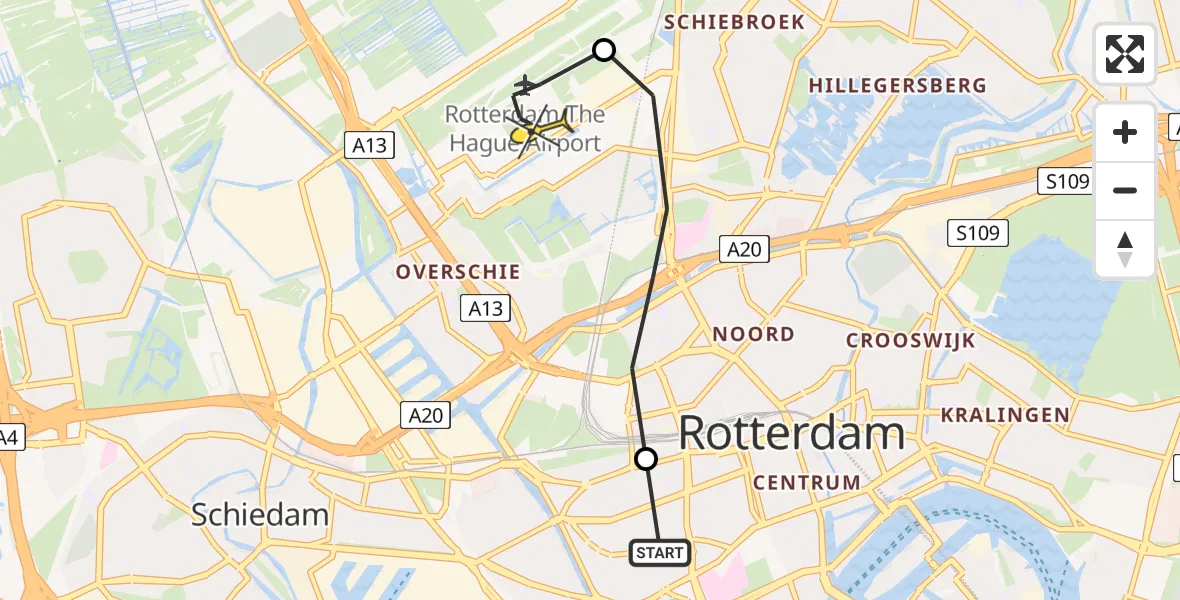 Routekaart van de vlucht: Lifeliner 2 naar Rotterdam The Hague Airport