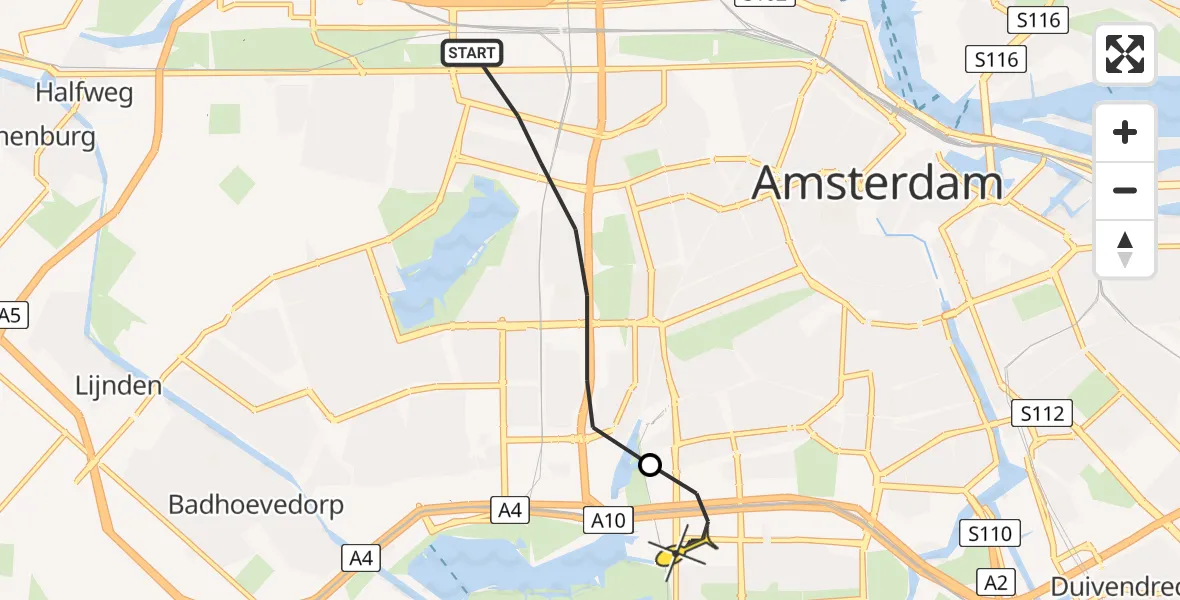 Routekaart van de vlucht: Lifeliner 1 naar VU Medisch Centrum Amsterdam