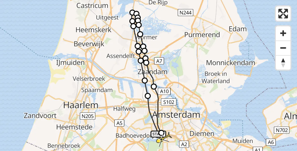 Routekaart van de vlucht: Lifeliner 1 naar VU Medisch Centrum Amsterdam