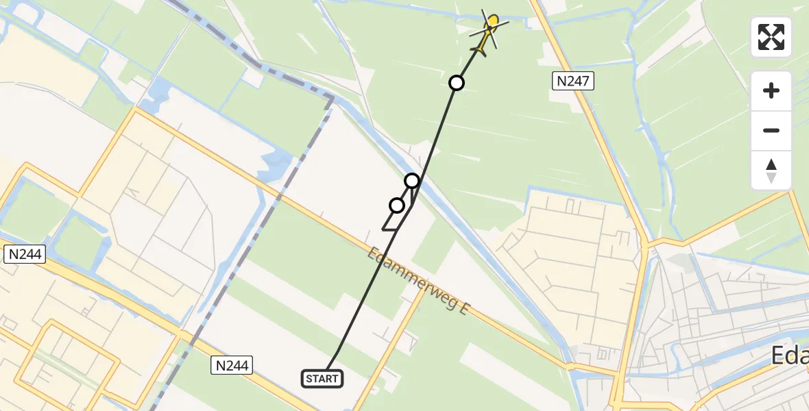 Routekaart van de vlucht: Politiehelikopter naar Middelie
