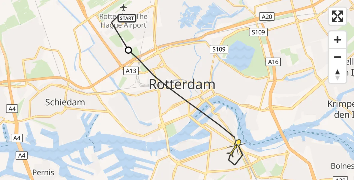 Routekaart van de vlucht: Lifeliner 2 naar Rotterdam