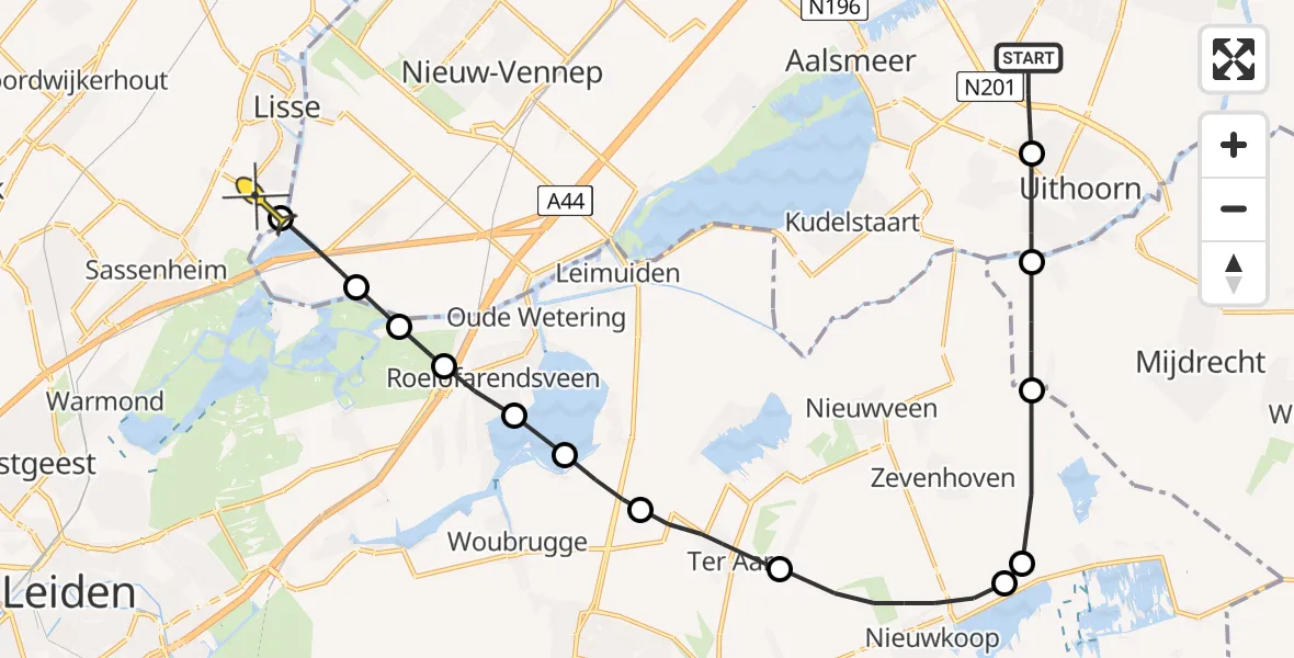 Routekaart van de vlucht: Politieheli naar Lisse