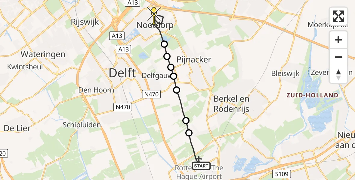 Routekaart van de vlucht: Lifeliner 2 naar Nootdorp