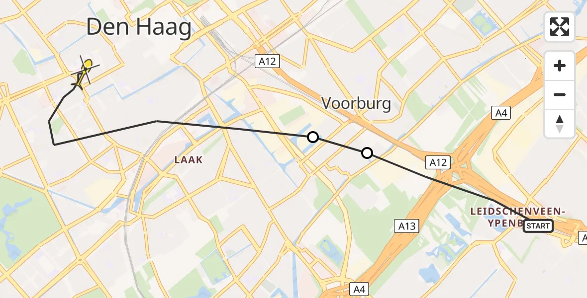 Routekaart van de vlucht: Lifeliner 2 naar Den Haag