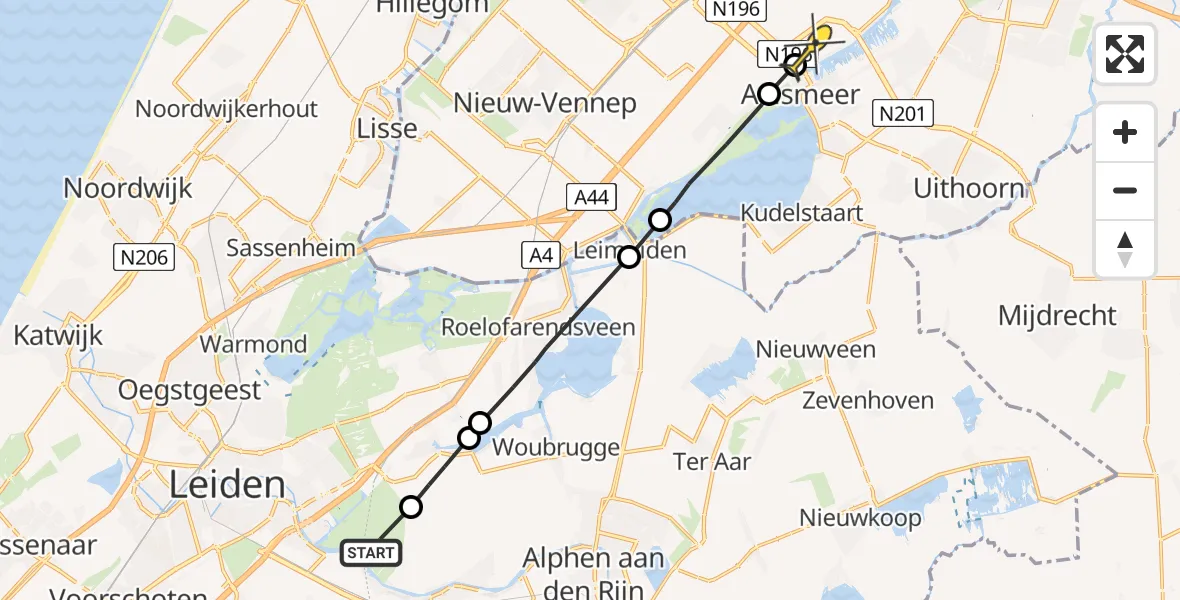 Routekaart van de vlucht: Politieheli naar Schiphol-Rijk
