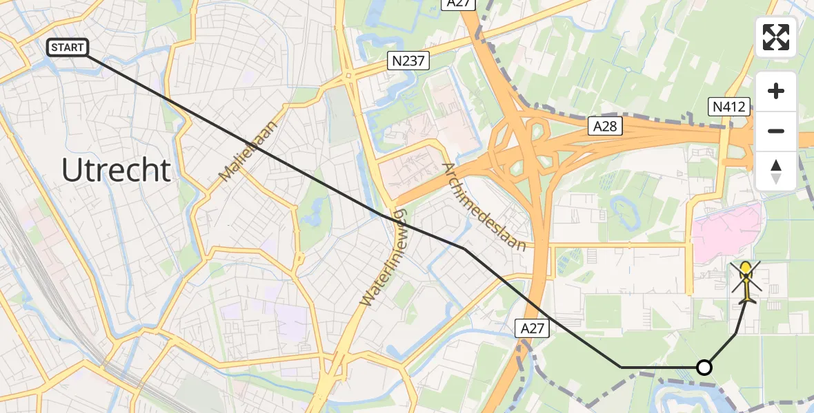 Routekaart van de vlucht: Lifeliner 1 naar Universitair Medisch Centrum Utrecht