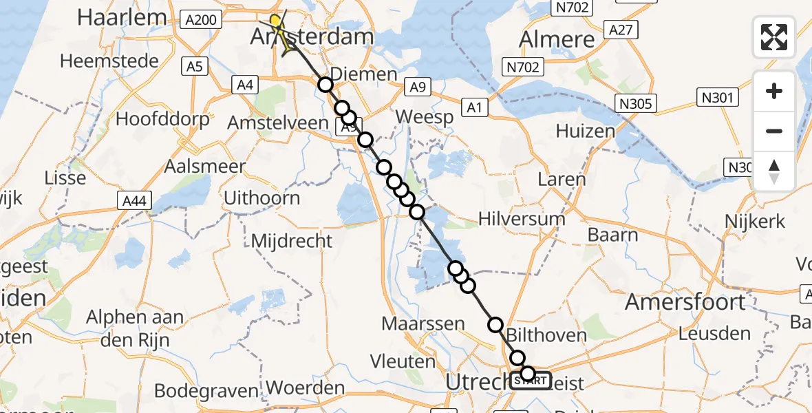 Routekaart van de vlucht: Lifeliner 1 naar Amsterdam