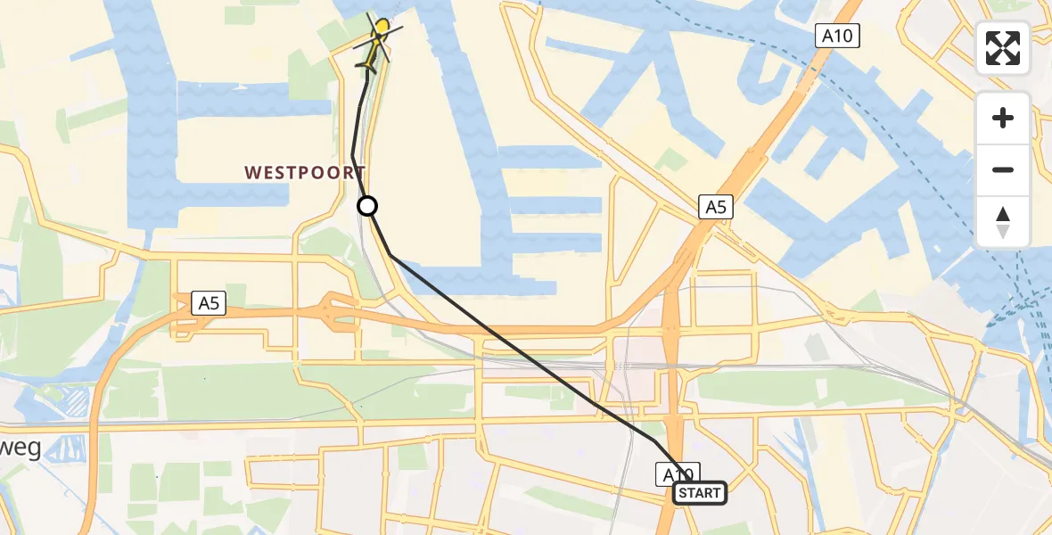 Routekaart van de vlucht: Lifeliner 1 naar Amsterdam Heliport