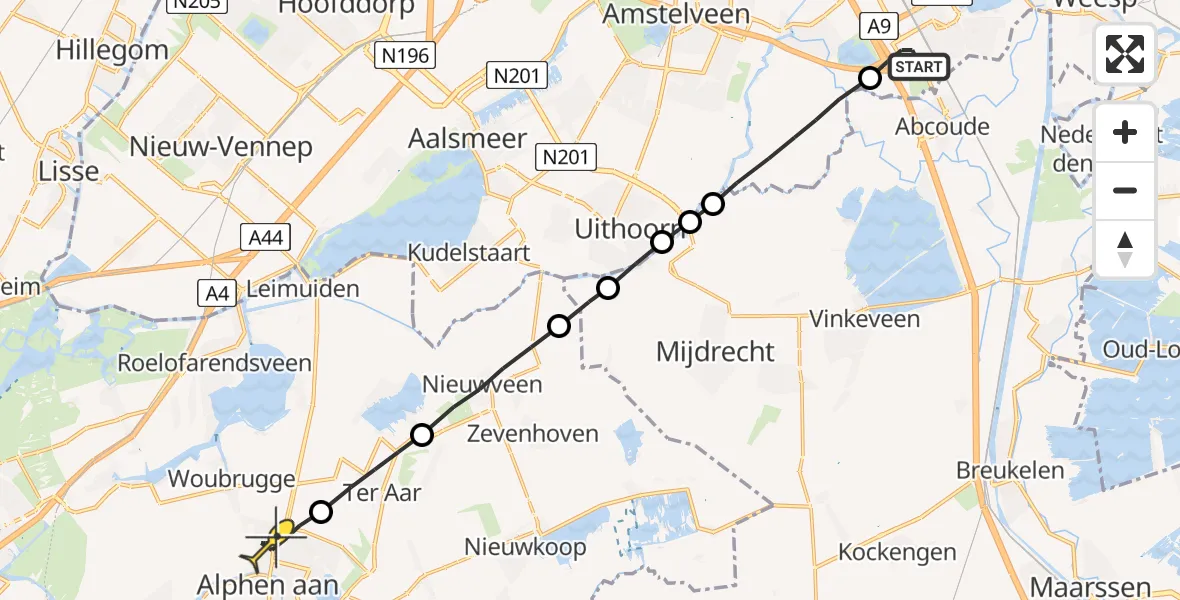 Routekaart van de vlucht: Lifeliner 1 naar Alphen aan den Rijn