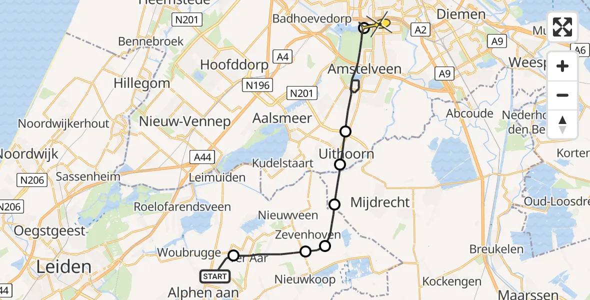 Routekaart van de vlucht: Lifeliner 1 naar VU Medisch Centrum Amsterdam