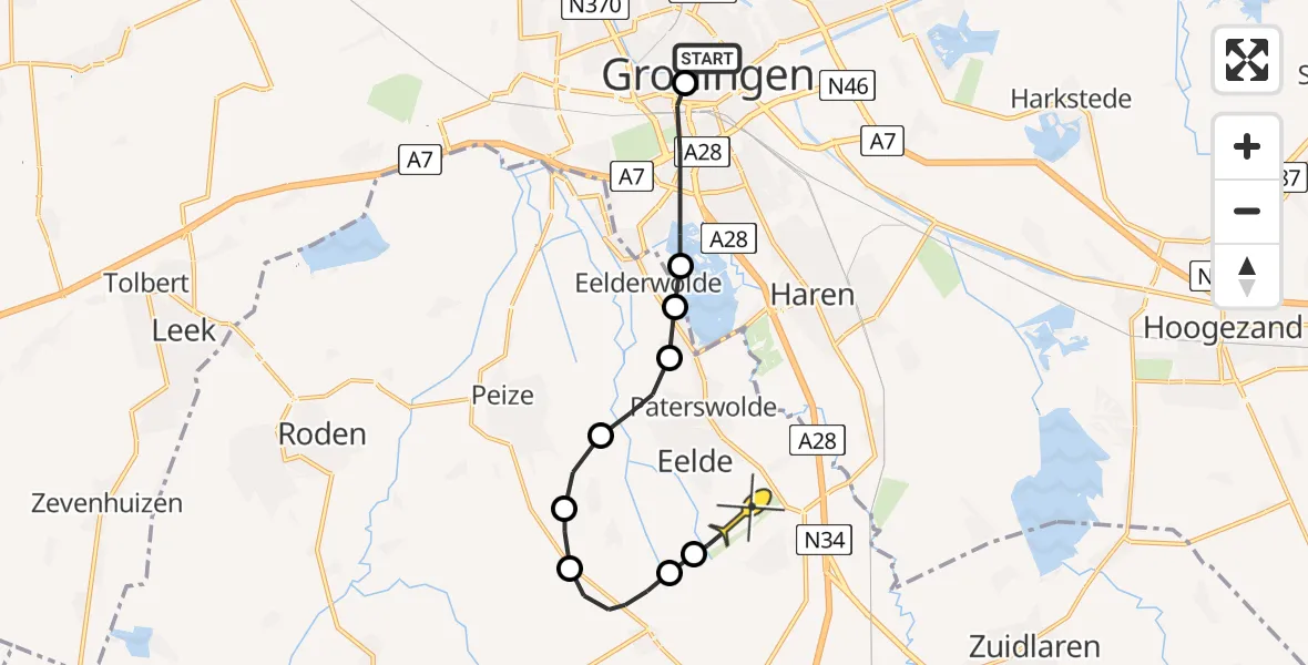 Routekaart van de vlucht: Lifeliner 4 naar Groningen Airport Eelde