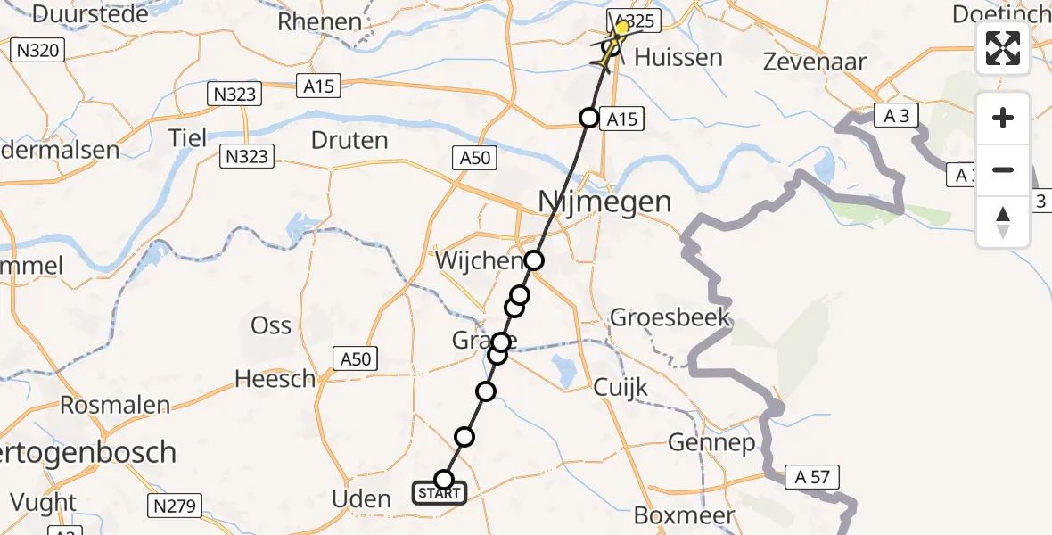 Routekaart van de vlucht: Lifeliner 3 naar Arnhem