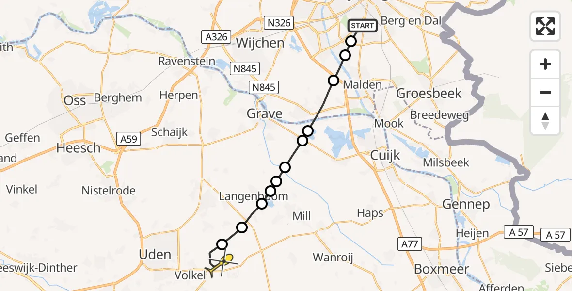 Routekaart van de vlucht: Lifeliner 3 naar Vliegbasis Volkel